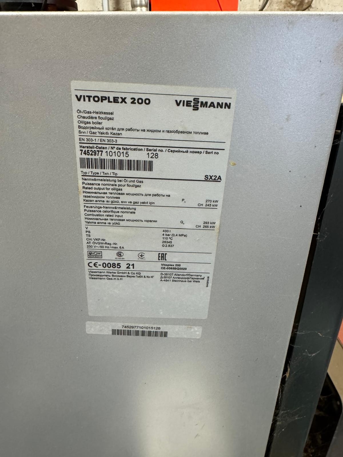 Biogas Boiler package 270kW - Viessmann Vitoplex 200 and Riello Burner with booster - Image 2